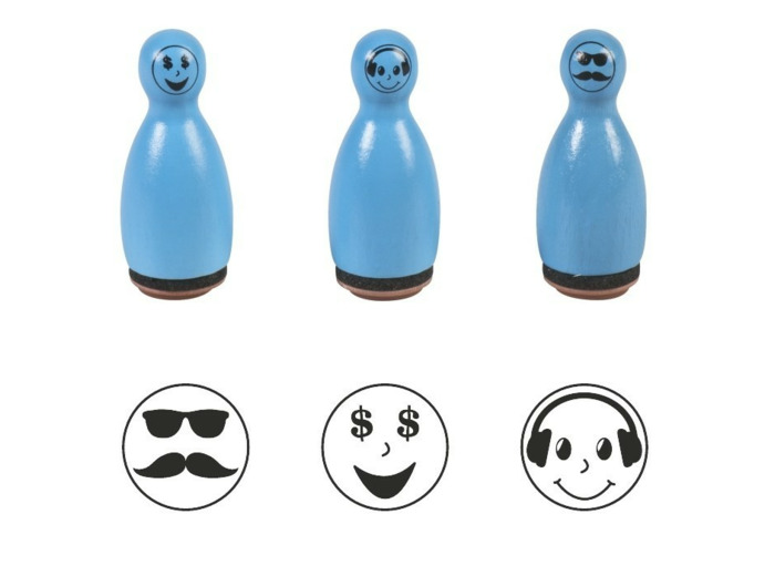 Lot de 3 Tampons Pions "Smiley" - Bleu