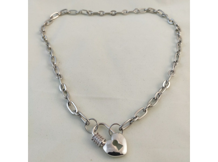 Collier grosse chaîne argenté cadenas