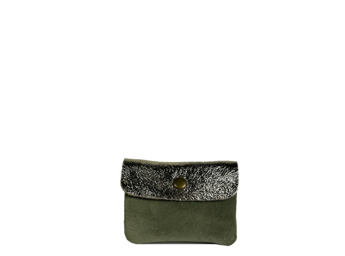 Farfouillette Petit Porte-Monnaie En Daim Vert D'eau / Doré