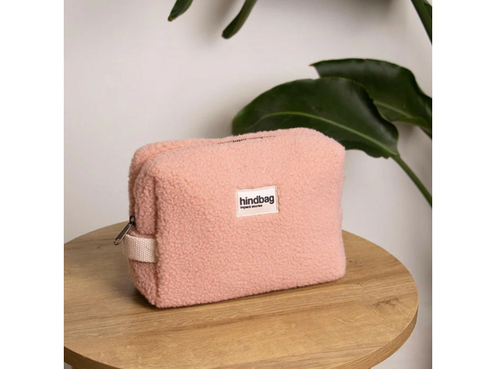 Hindbag Leon Trousse Cosmétique Fausse Fourrure Teddy Rose Poudré