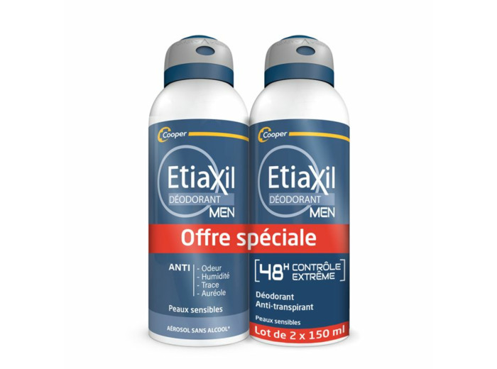 Spray 48h Sans Aluminium Homme 2x150ml Déodorant Etiaxil