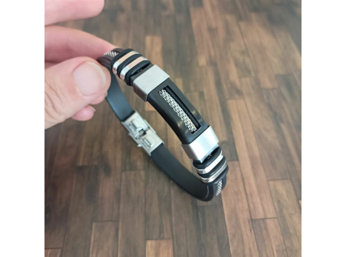 Bracelet homme noir et acier inoxydable