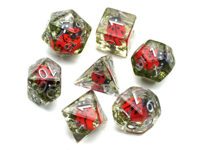 Lot de 7 dés résine gamme Insert - en boite - Coccinelle