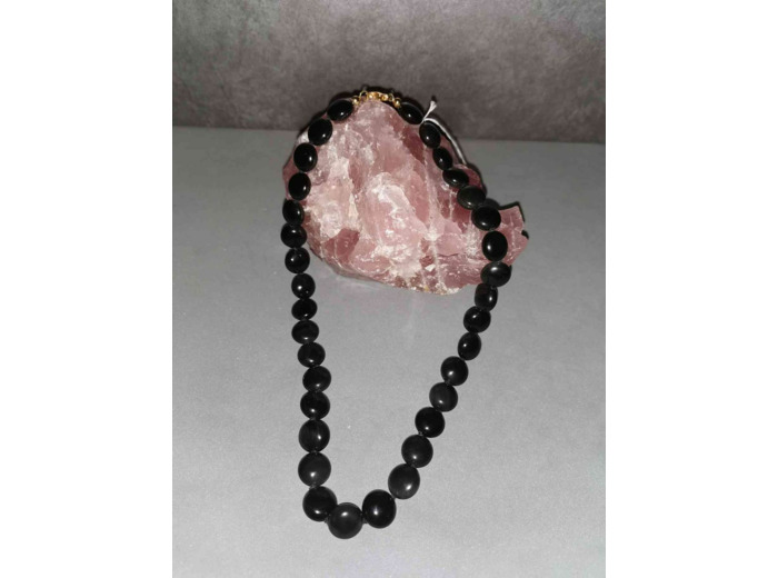 Collier obsidienne oeil céleste perles plates 45cm