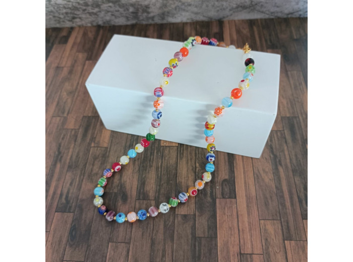 Collier de perles millefiori 6mm