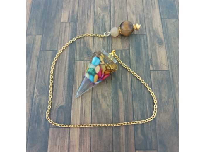 Pendule orgonite corail/œil de tigre/citrine