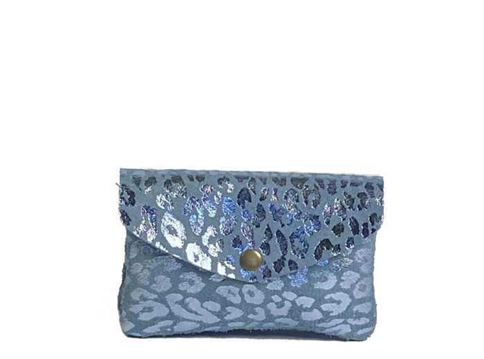 Farfouillette Porte-Monnaie Léopard Brillant Bleu Ciel