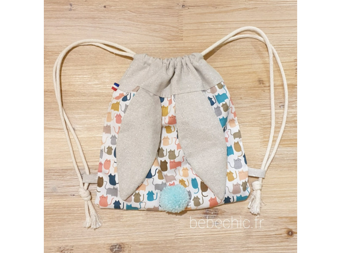 Sac à dos Pochon pour enfant, modèle Lapinou, couleur petit chat