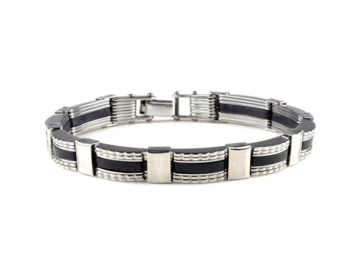 Bracelet homme en acier inoxydable et silicone noir 2