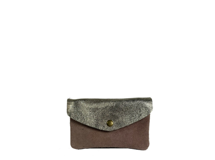 Farfouillette Grand Porte-Monnaie En Daim Rose Pale / Doré