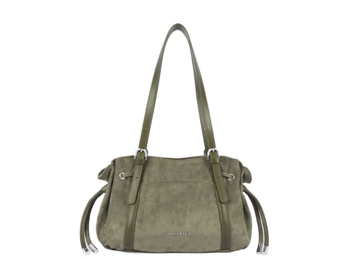 Lancaster Velvet Emma Sac Porté Epaule 518-096 Aspect Suédine Kaki Foncé