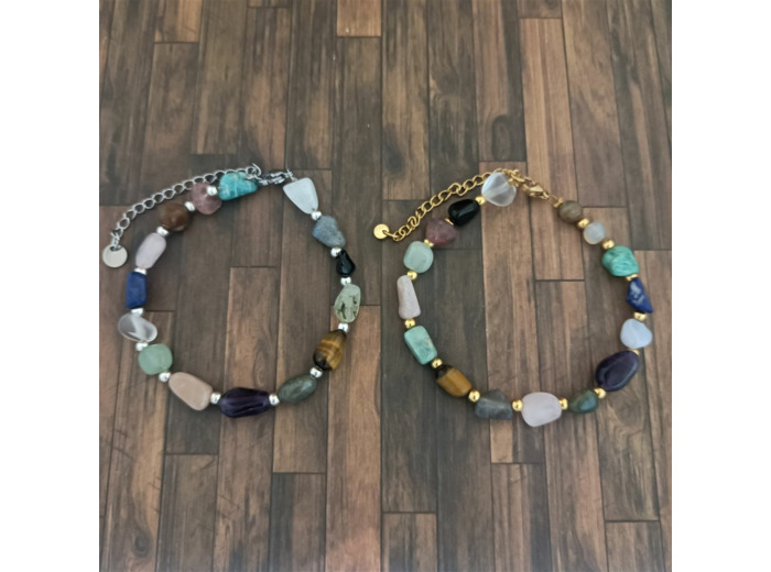 Bracelet en pierres naturelles lices doré ou argenté