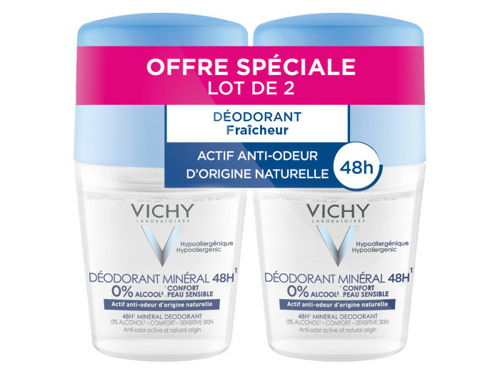 Peaux Sensibles 48h 2x50ml Déodorant Mineral Roll-on Vichy