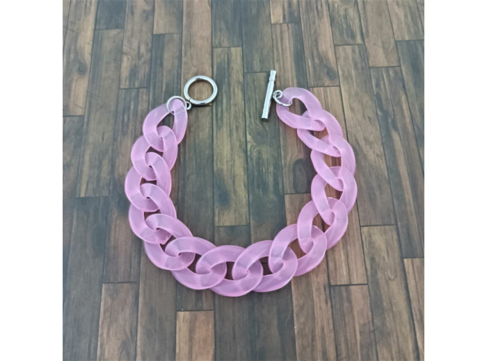 Bracelet gros maillons rose/argenté