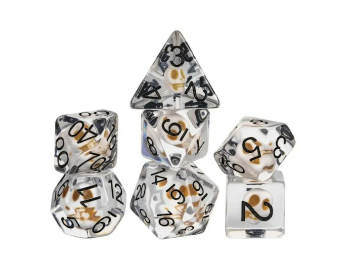 Lot de 7 dés résine gamme Insert - en boite - Crâne