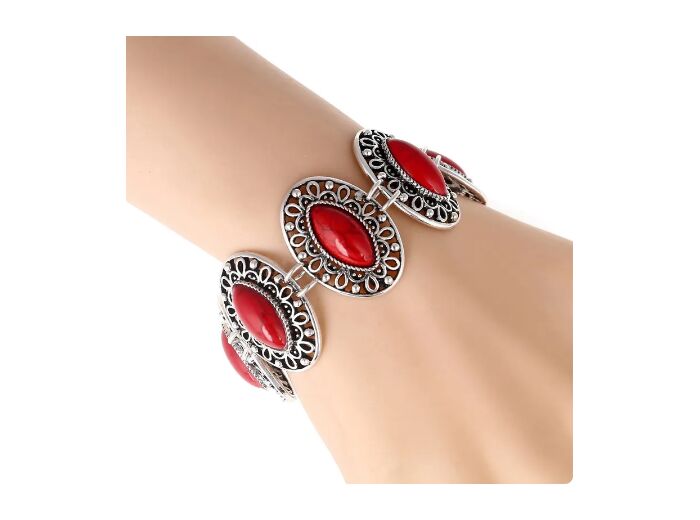 Bracelet argenté/rouge ovale