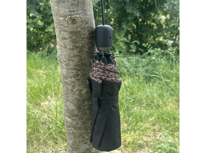 Piganiol x Noix D'arec Parapluie Pliant Pour Femme Noir / Biais Léopard