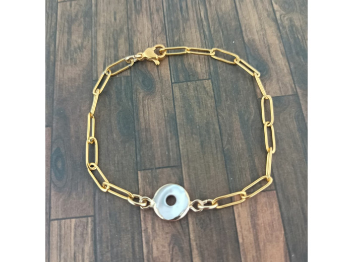 Bracelet chaîne acier inox doré connecteur nacre 2
