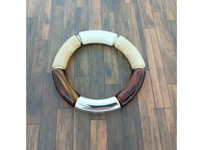 Bracelet tube tons marron beige blanc argenté 36mm