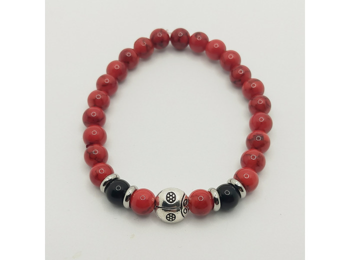 Bracelet enfant jade rouge/obsidienne/coccinelle