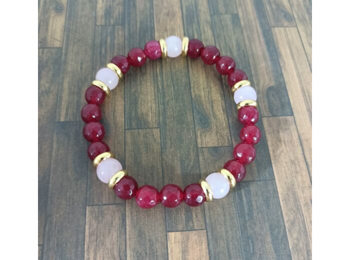 Bracelet agate rouge facetté/quartz rose/doré