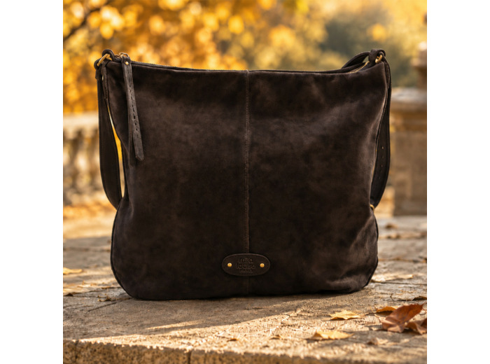 Mila Louise Maeli V Sac Besace En Cuir Effet Velours Brun Dark