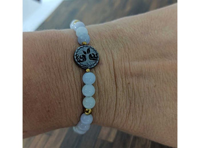 Bracelet agate bleu/hématite arbre de vie
