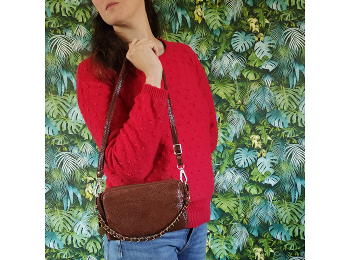 Mila Louise Mama XS BB Petit Sac Trotteur Cuir Résille Cognac