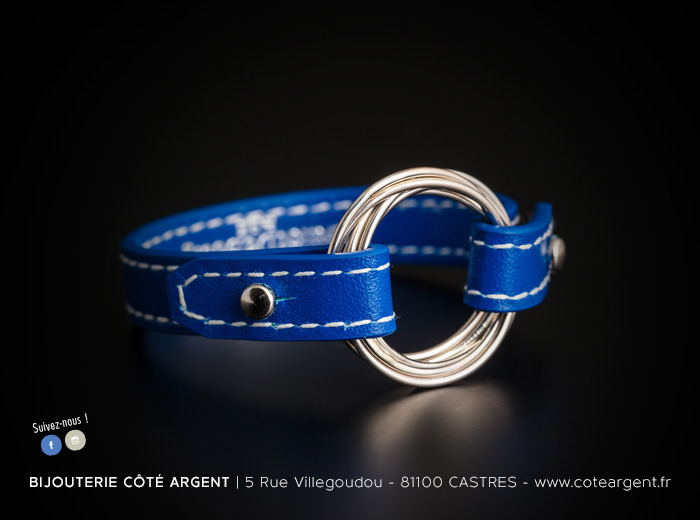Bracelet interchangeable cuir et argent 925/1000ème