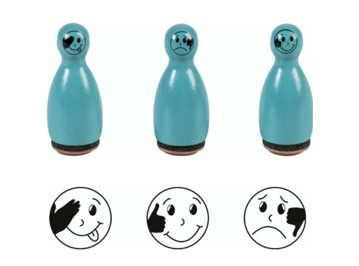 Lot de 3 Tampons Pions "Smiley" - Turquoise
