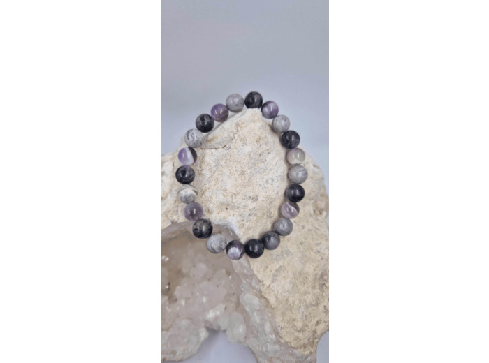 Bracelet amethyste chevrons et larvikite agate OLPA1076