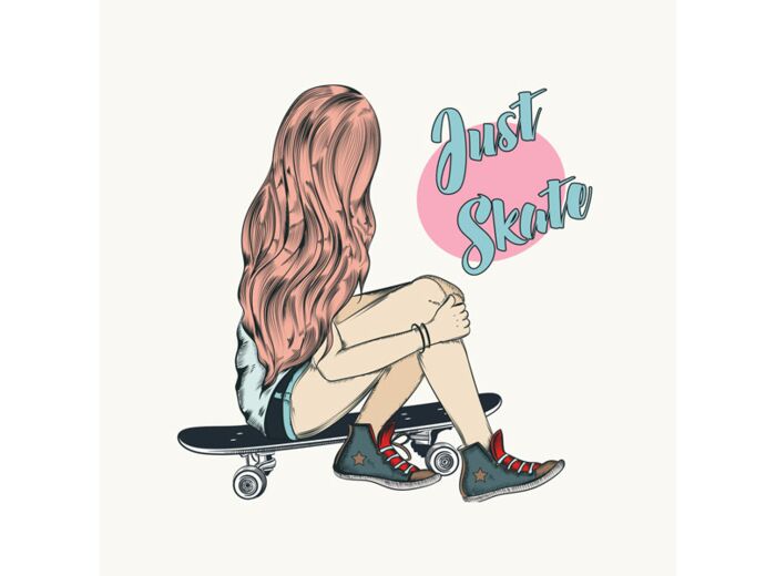 Panneau étanche pour fille sur skateboard - Just Skate - 45 x 45 cm