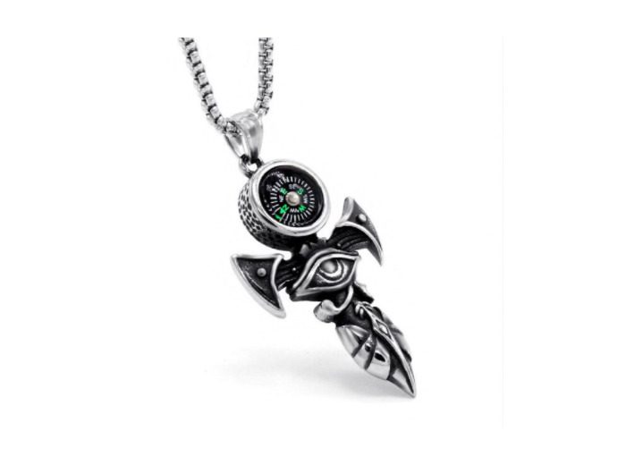 Collier avec pendentif épée boussole pour hommes