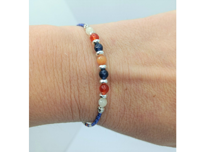 Bracelet jade bleu/rouge/orange/blanc argent