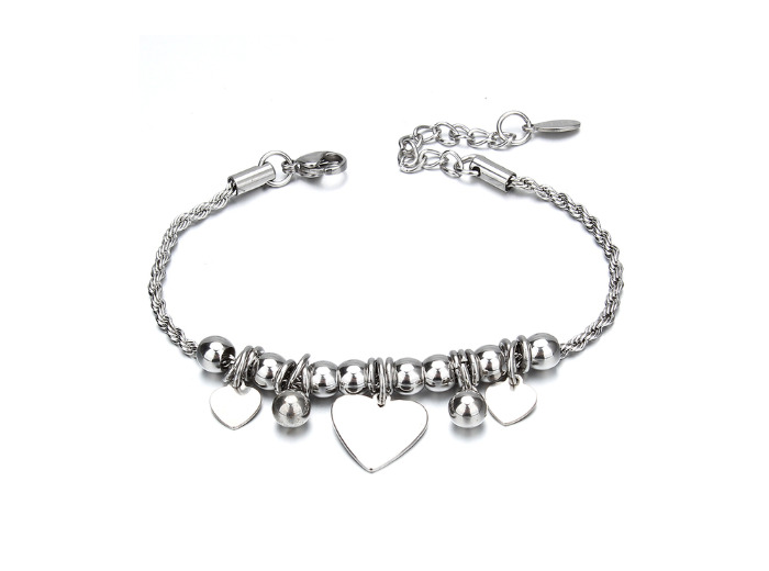 Bracelet à boules cœurs en acier inoxydable