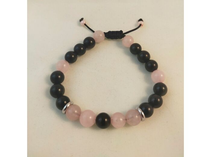 Bracelet ajustable obsidienne / quartz rose