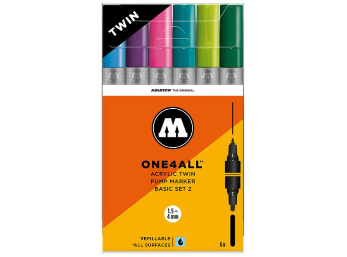 MOLOTOW ACRYLIC MARKER ONE4ALL TWIN WALLET BASIC SET 2 6PCS