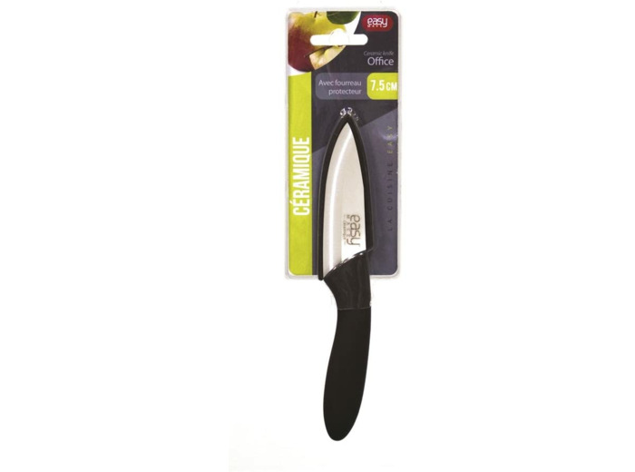 Easy Make KD3123 Couteau CERA 7.5CM Manche Soft avec Etui, Céramique + Polypropylène, Noir-Blanc, 16,6 x 2,5 x 1,7 cm