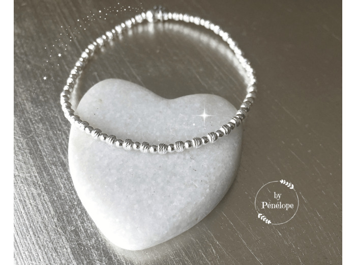 Bracelet perles striées 2,5 mm en argent 925ème