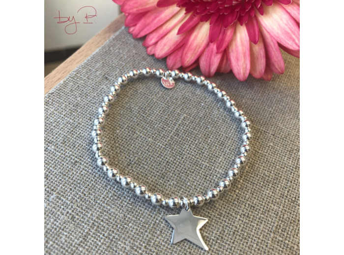 Bracelet perles et étoile asymétrique en argent 925ème