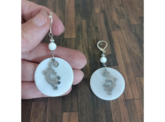 Boucles d'oreilles nacre et lézard acier inoxydable