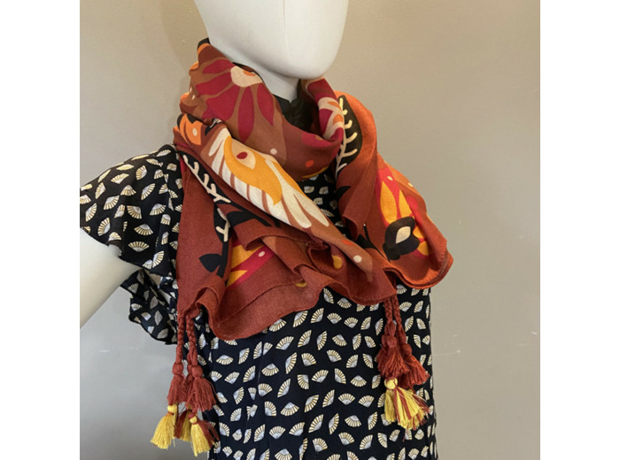 Atoll Palme Foulard A Fleurs Marron