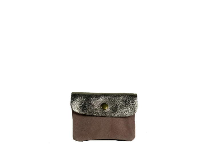 Farfouillette Petit Porte-Monnaie En Daim Rose / Doré