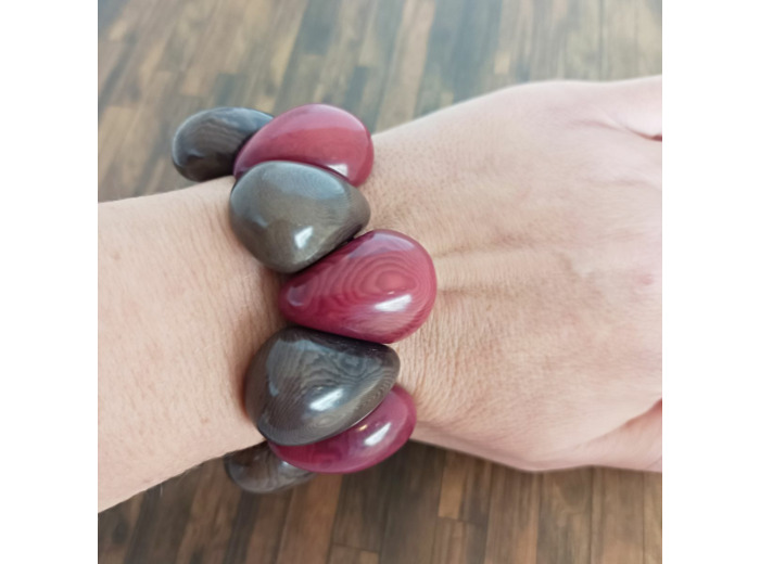 Bracelet Kim bordeau-gris en ivoire végétal
