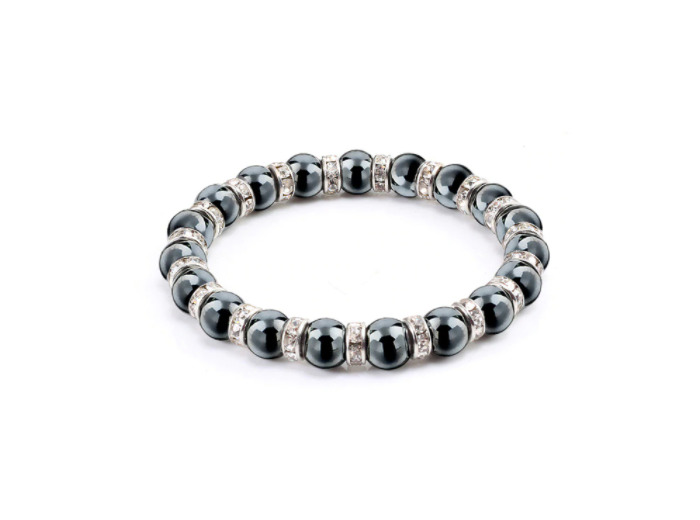 Bracelet en hématite naturelle et rondelles en pierre de cristal