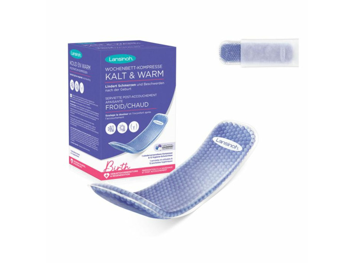 Serviette réutilisable flexible post accouchement apaisant Froid / Chaud + 12 pochettes jetables Lansinoh