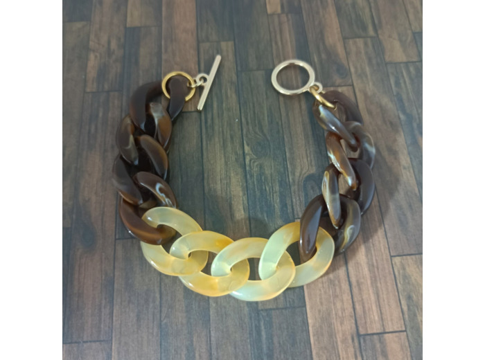 Bracelet gros maillons marron/ambre doré 22mm