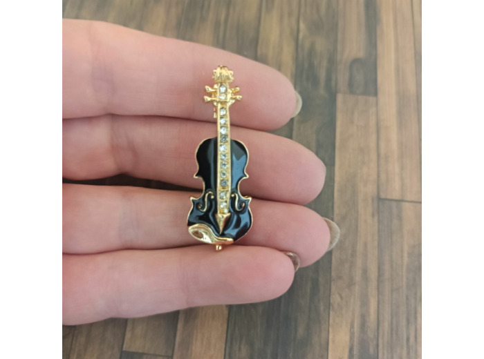 Broche violon noir et strass