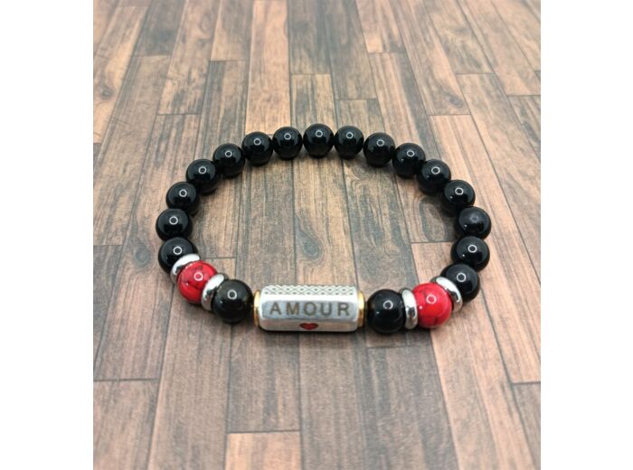 Bracelet "Amour" Obsidienne/Turquoise rouge