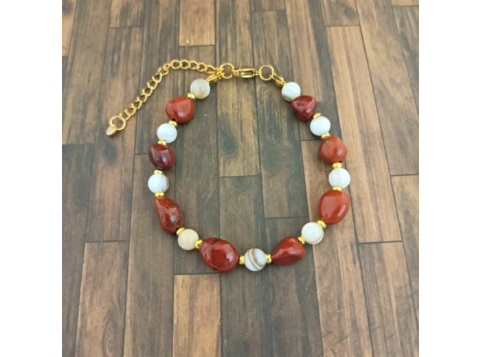 Bracelet Jaspe rouge et nacre doré